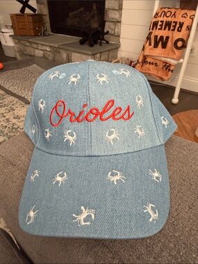 NWT Orioles Denim Baseball Cap with Crab Embroidery - Light Blue